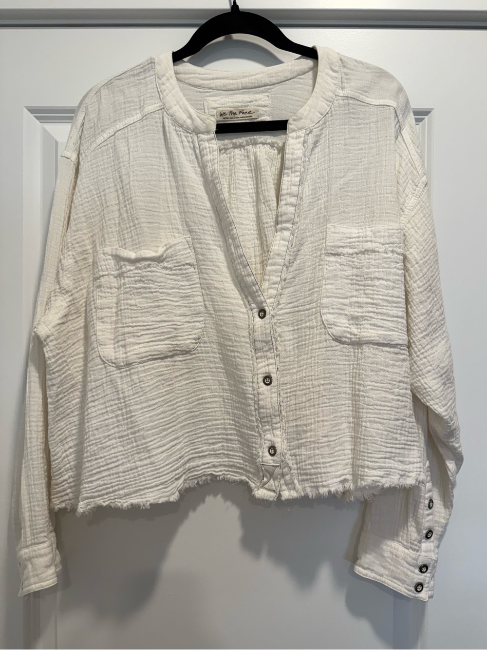 We The Free Cotton Cropped Button Top